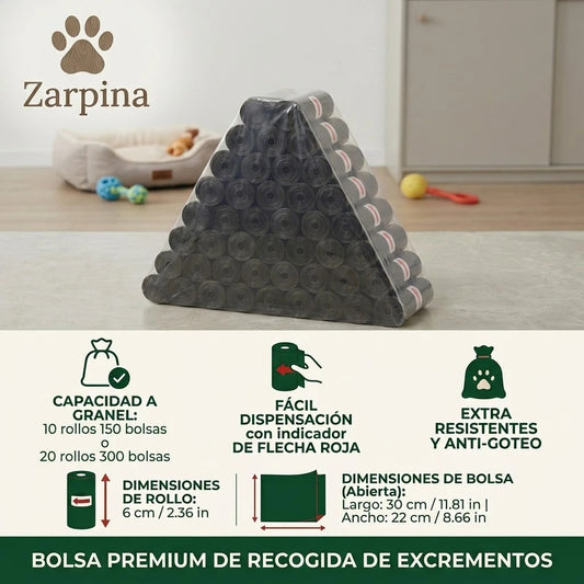Pack de rollos de bolsas para excrementos Zarpina, 150 bolsas en 10 rollos